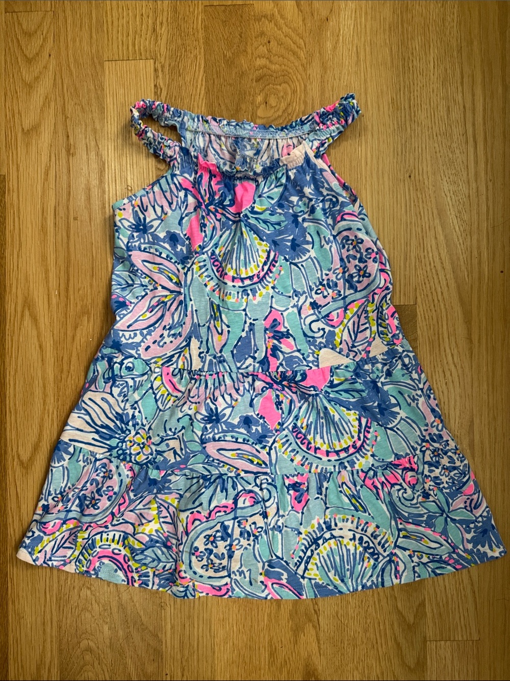 Lilly Pulitzer Blue Floral Halter Sundress with Pink Accents